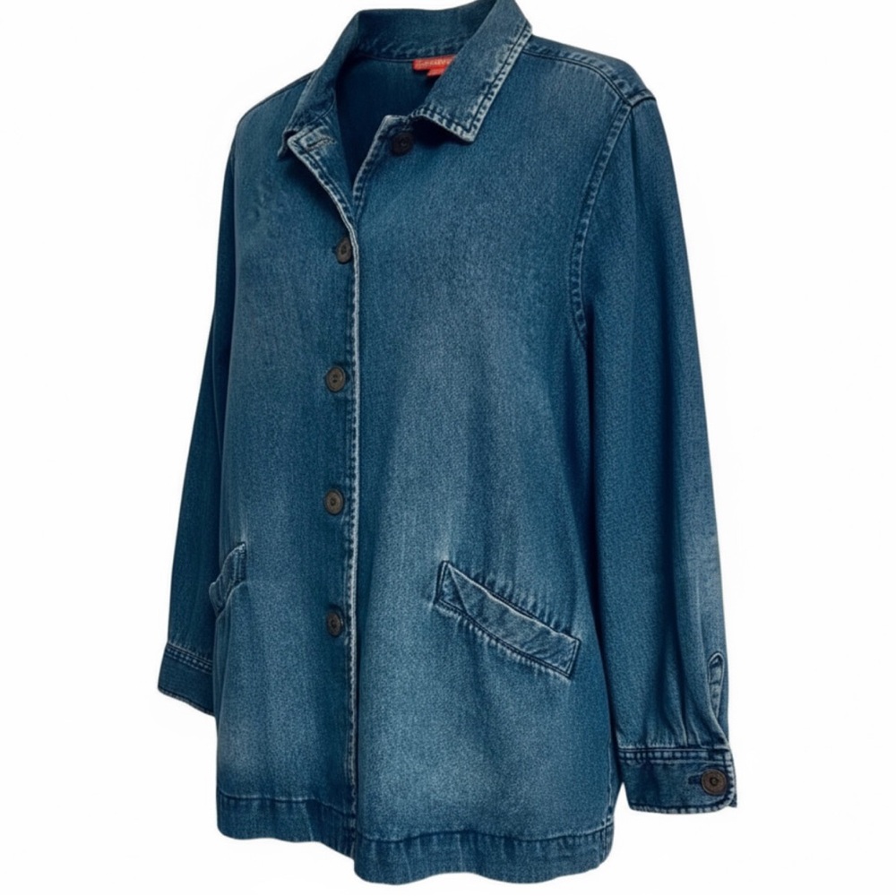 Woman Within 100% Cotton Denim Button-Front Shirt Jacket 1X